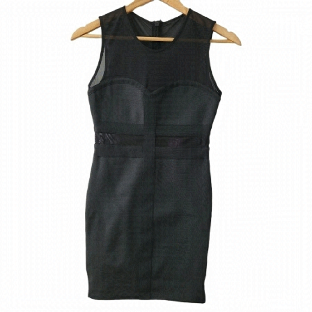𝅺SEXY Black Bodycon Sheer Panel Evening Party Mini Dress Size Small New